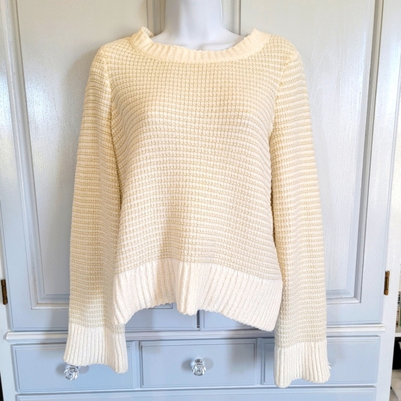 MOTH Anthropologie Ivory Gold Metallic Relaxed Fit Long Sleeve Sweater Size XS - Picture 1 of 12